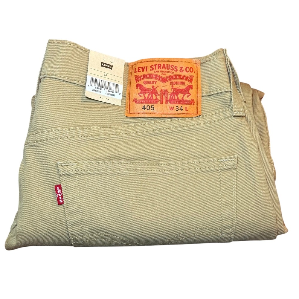 Levis 405 Standard Shorts Mens 34 Tan Khaki Stretch Denim 9" Inseam NWT